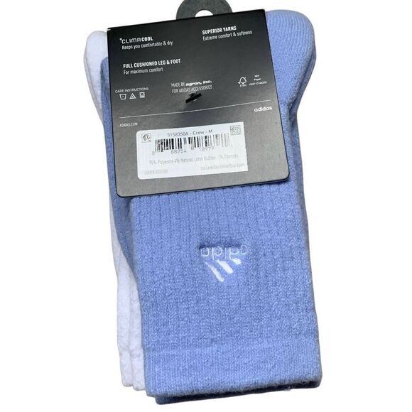 Adidas Women’s Cushioned Crew Socks 3-Pack Lavender, White, Blue Size 5 – 10 - Picture 2 of 3